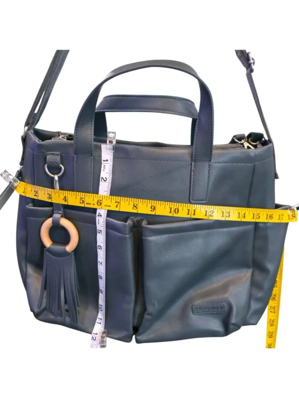 Skip Hop Greenwich Simply Chic Black Vegan Leather Diaper Baby Bag Travel Tote